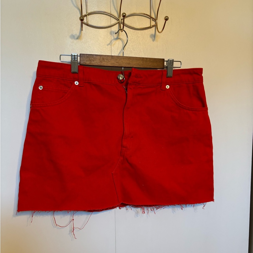 Topshop red denim skirt